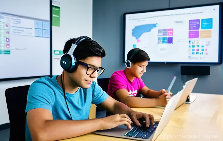 코딩교육지도사 직업군의 다양성 - **Prompt 1: Global Online Coding Instructor in Action**
    "A diverse group of students, ranging fr...