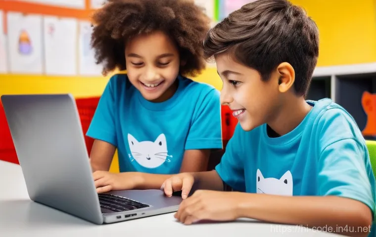 코딩교육지도사와 학습 목표 설정 방법 - **Prompt 1: Joyful Young Coders Creating Interactive Worlds**
    "A vibrant, eye-level shot of a di...