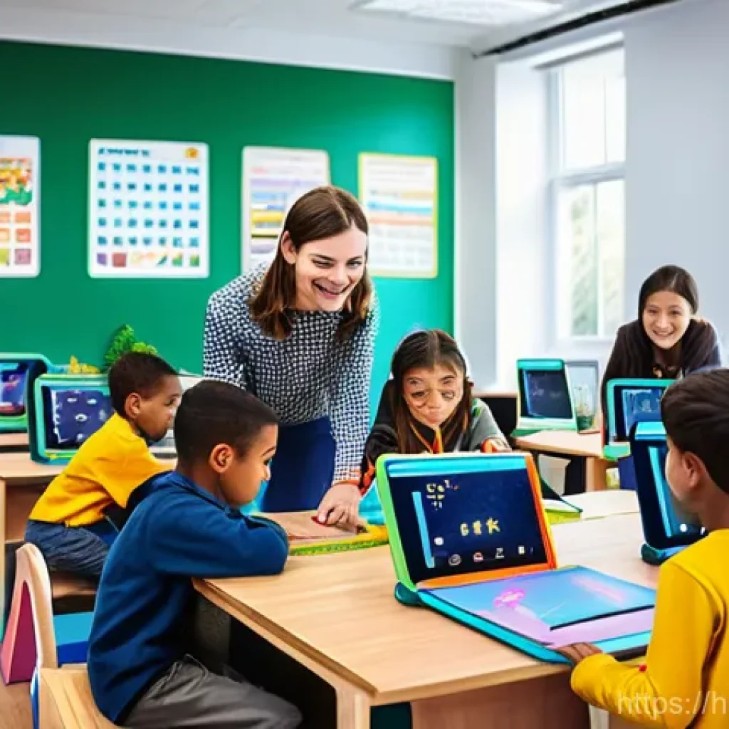 코딩교육지도사 자격증 준비를 위한 추천 사이트 - **Vibrant Coding Classroom:**
    "A brightly lit, modern classroom buzzing with activity. A diverse...