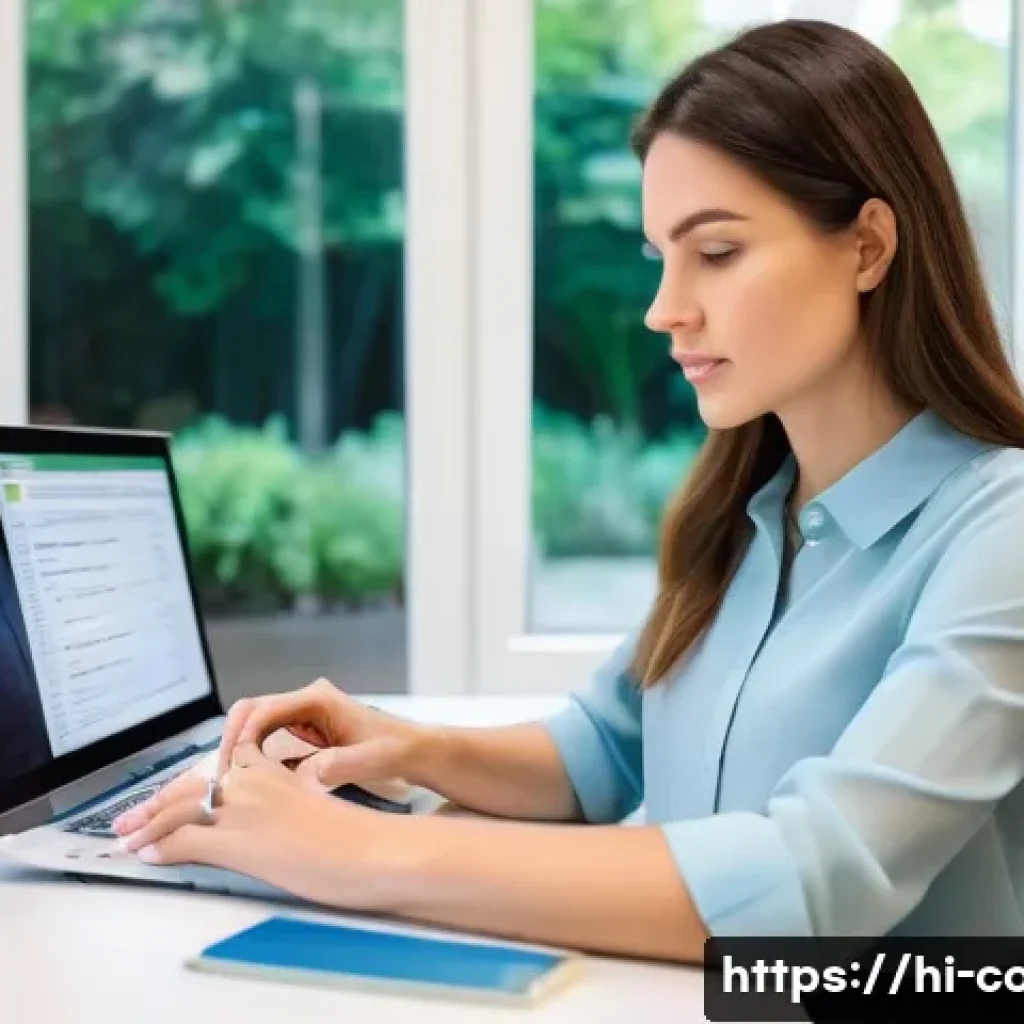 코딩교육지도사 업무에서의 시간 관리 비법 - **Prompt: "A focused coding education consultant, a woman in her early 30s, is seated at a clean, we...