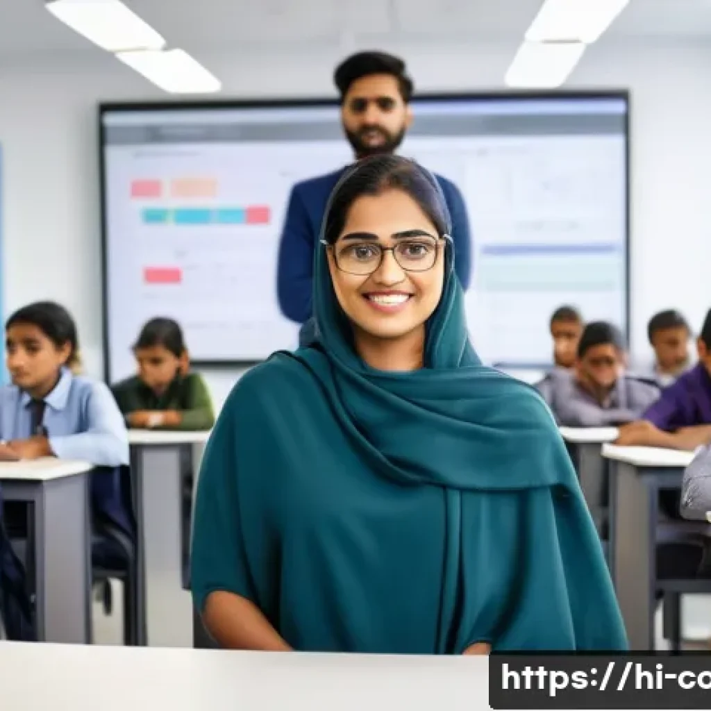 코딩교육지도사와 직무 만족도 설문 조사 - A dedicated Hindi-speaking coding instructor in a modern classroom setting, wearing professional att...