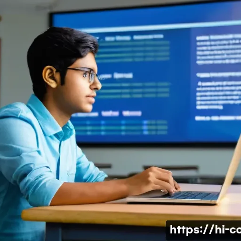 코딩교육지도사와 교육 과정의 평가 기준 - A professional coding instructor in a modern classroom setting, confidently teaching a diverse group...
