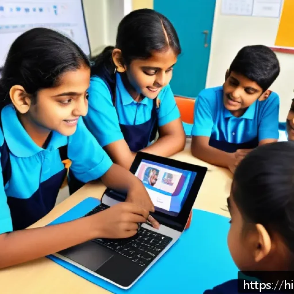 코딩교육지도사와 클라우드 컴퓨팅 교육 - A vibrant classroom scene showing diverse Indian students actively engaged in interactive learning u...