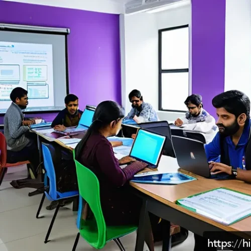 코딩교육지도사와 대학 연계 교육 프로그램 - A vibrant classroom scene in an Indian university where diverse Hindi-speaking students are actively...
