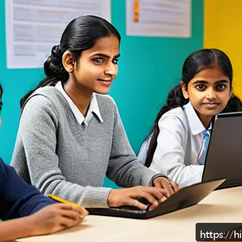 코딩교육지도사와 관련된 최신 교육 정책 - A modern Indian classroom scene focused on coding education, featuring a diverse group of enthusiast...