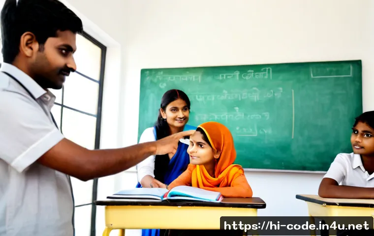 코딩교육지도사와 팀 중심 학습 사례 - Photorealistic Indian coding education instructor guiding a small team of Hindi-speaking adult learn...